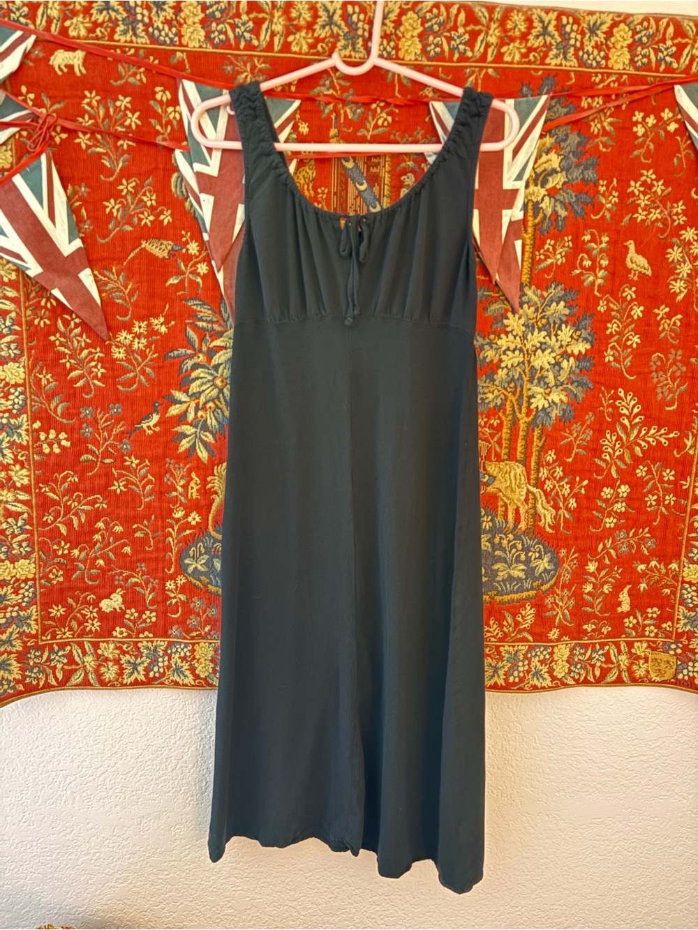Old Navy Black Midi Milkmaid Dress with Tie Neck